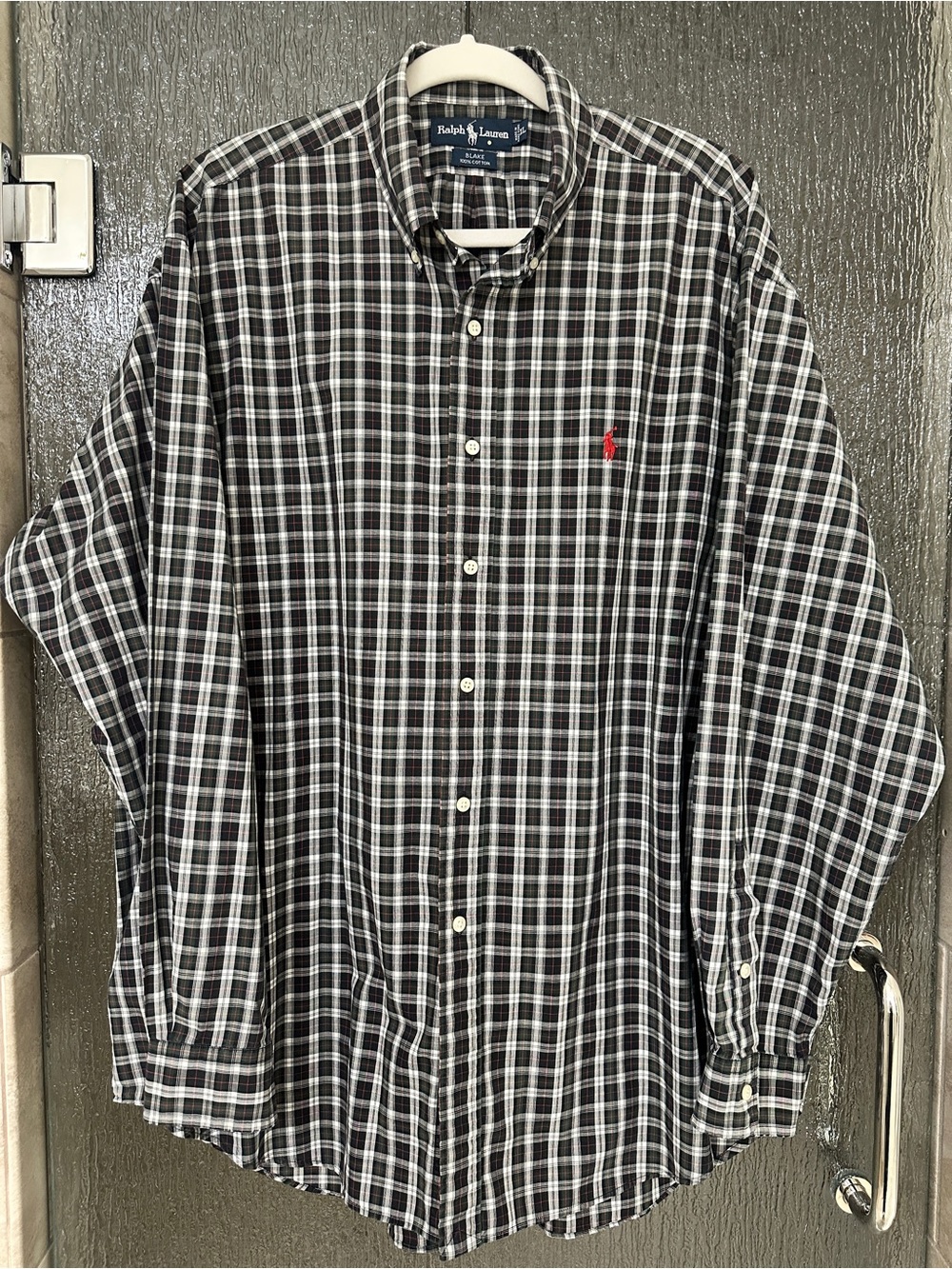 Ralph Lauren Black & White Plaid Button-Down Shirt with Red Pony